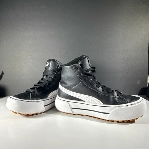 PUMA Black and White High-Top Sneakers Women’s Size 7 Athletic Shoes - Picture 4 of 14